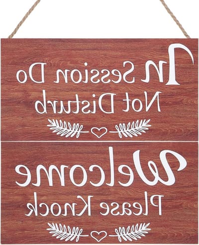 Houten Deurhanger - Kantoor Signaal - Vergadering Aangeven - Omkeerbaar Ontwerp - 29x15cm - Houtkleur