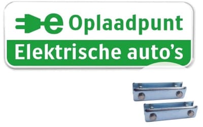 Bord Oplaadpunt - groen - Weerbestendig Aluminium - 40x15 cm - Bevestiging: Met hekbeugels (voor spijlen- of gaashek)