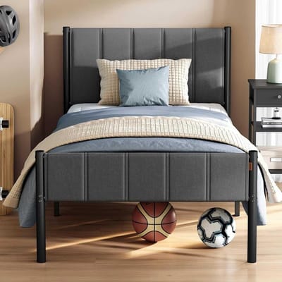 Bedframe met hoofdbord - Stalen frame - Comfortabel slapen - Stille constructie - 140x200 cm - Leigrijs