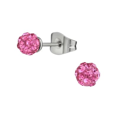Aramat Jewels | Oorbellen | Stalen Shamballa Oorbellen -4,5mm | Roze | | | | Kinderen, Volwassenen | Verkleurd niet