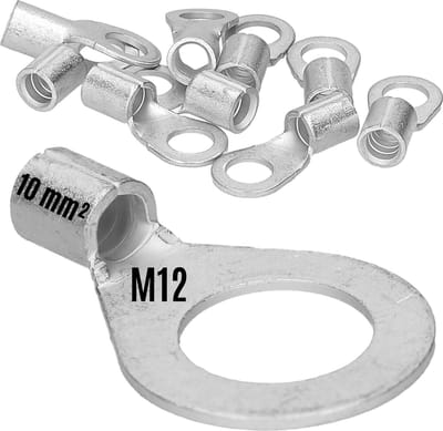 10 stuks Kalitec Q10-12 krimpkabelschoen 10 mm² M12 I ongeïsoleerd I doornpersing I voor soepele, fijne en ultrafijne draadgeleiders I kabelschoen 10 mm² volgens DIN 46234