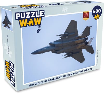 Puzzel Een witte straaljager bij een blauwe hemel - Legpuzzel - Puzzel 500 stukjes