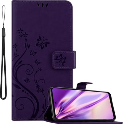 Cadorabo Hoesje geschikt voor Motorola MOTO G31 / G41 in BLOEMEN DONKER PAARS - Beschermhoes in bloemmotief met magnetische sluiting, standfunctie en kaartsleuven Book Case Cover Etui