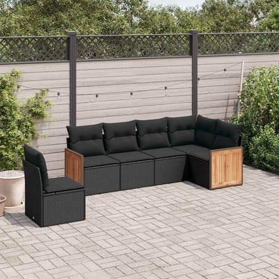 vidaXL - 6-delige - Loungeset - met - kussens - poly - rattan - zwart