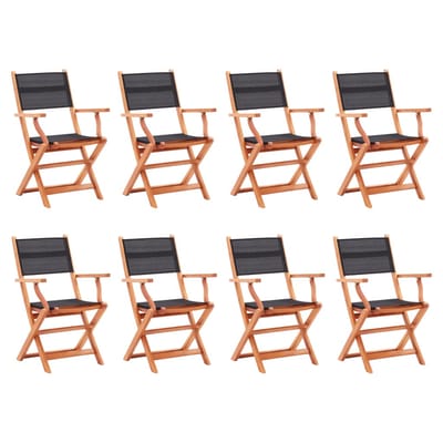 vidaXL - Inklapbare - stoelen - 8 - st - eucalyptushout - en - textileen - zwart