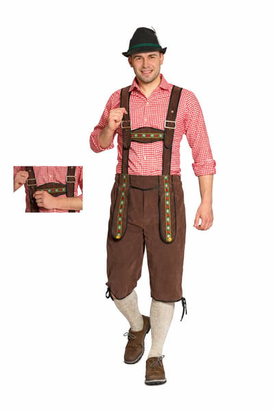 Partychimp Voordelige lange Lederhose Man Johann met verstelbare bretels Oktoberfest Heren Lederhosen Man Carnavalskleding Heren Carnaval - Polyester - Donkerbruin - Maat S