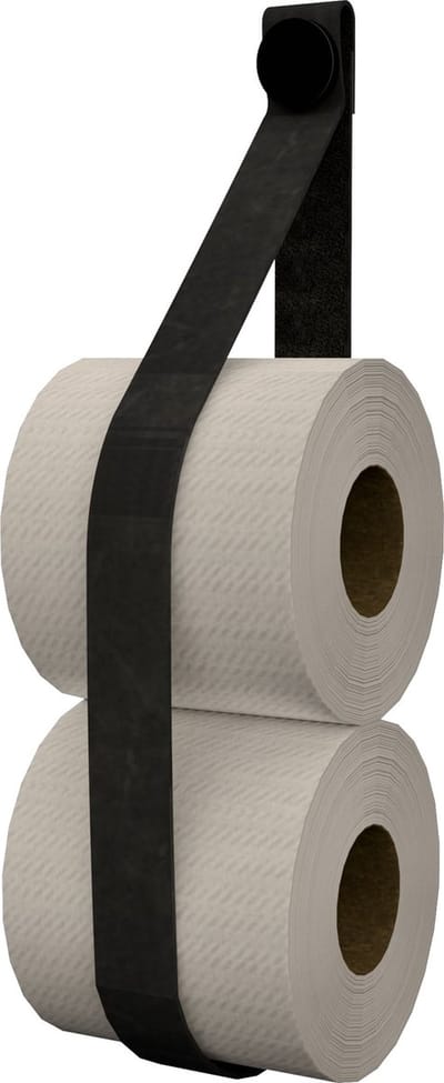 Leren toiletrol-voorraadhouder, met zuignap én schroef - Handles and more® | leer: VINTAGE BLACK / knop: Zwart (reserverolhouder - toiletrolhouder - toiletrollen houder - toilet rol voorraad houder)