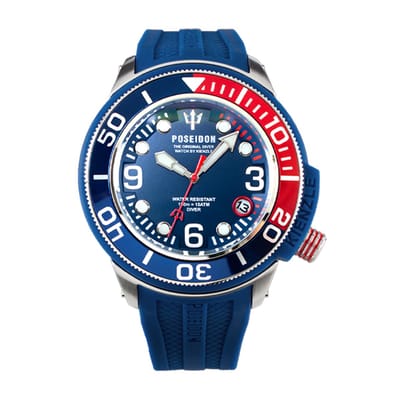 KIENZLE Horloge - Poseidon24 - Quarz UP704 - Waterdicht tot 15 ATM - Wijzerplaat en Polsband Staalblauw met Rode Accenten