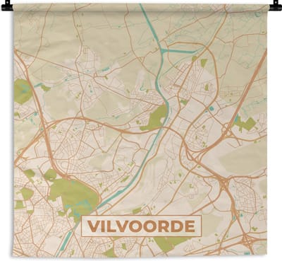 Wandkleed - Wanddoek - Vilvoorde - Vintage - Kaart - Stadskaart - Plattegrond - 180x180 cm - Wandtapijt