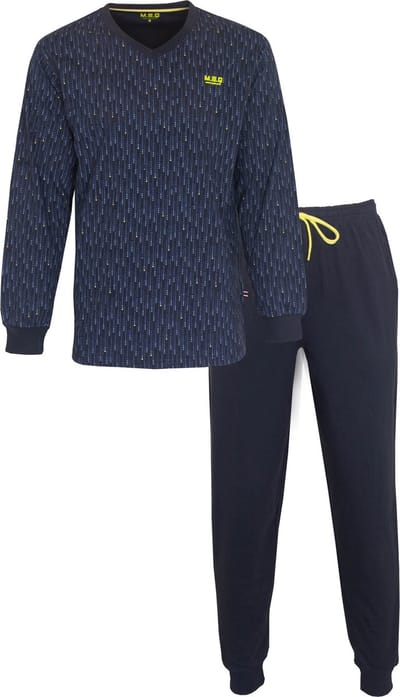 MEQ Heren Pyjama - Geel aantrekkoord - 100% Katoen - Blauw - Maat M