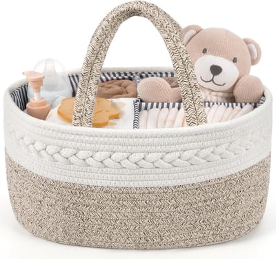 Kraammand - Baby Mand - Met drie vakken - Babyshower - Kraamcadeau meisje of jongen - Mooi, praktisch en overzichtelijk