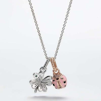 Echt 925 Sterling Zilver Mode Klavertje Vier Lieveheersbeestje Hanger Ketting Past Originele Pan Bedel Vrouwen Diy Sieraden gray