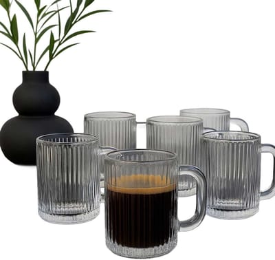 Forte - Geribbelde Theeglazen met Oortje - Set van 6 - Waterglazen - 360ml - Sapglazen