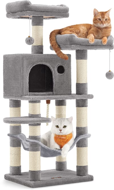 Feandrea - Krabpaal - Kattenboom - Meerdere Niveaus - 11 Krabpalen - 2 Ligplaatsen - Hangmat