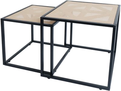 Set van 2 bijzettafels MCW-N88, salontafel woonkamertafel loungetafel, vlechtwerk rotanlook