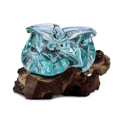 Ancient Wisdom - Waxinelichtjeshouder - Multicolor kaarsenhouder van gesmolten glas met orgoniet en carneool edelstenen - Kaarsenstandaard - Decoratie - Interieur - Geschenk - Sfeerlicht