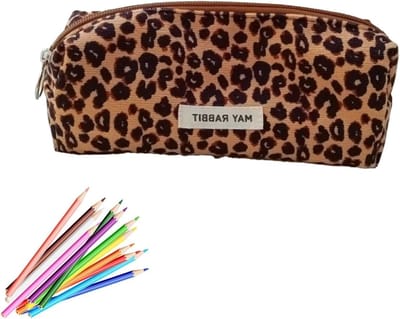 Pencilcase voor meisjes en tieners, schoolbenodigdheden, esthetisch en draagbaar, bruin luipaardpatroon, eenvoudig en stijlvol