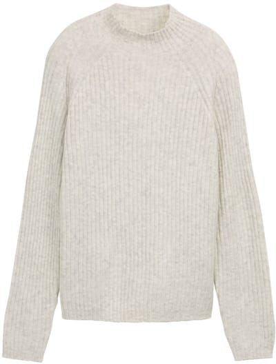 Tom Tailor Denim - Relaxed fit gebreide trui met opstaande kraag - Maat M - Marble Beige Melange