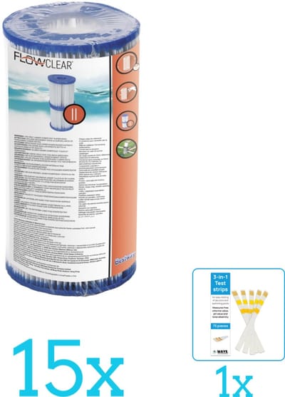 Bestway - Flowclear - Filtercartridge Type II - Volumebundel - Filter - 15-delig