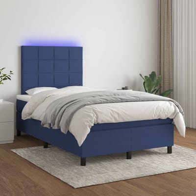 vidaXL - Boxspring - met - matras - en - LED - stof - blauw - 120x200 - cm