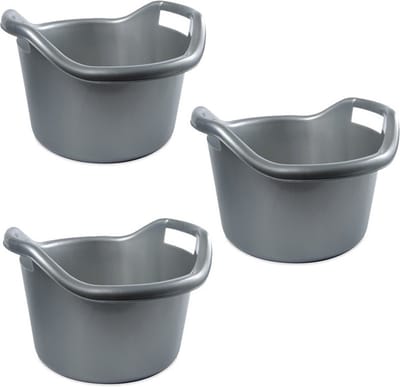 5x Schoonmaakemmers afwasteilen met hengsels 6 liter zilver 29 x 19 cm - Emmers - Kunststof/plastic emmer/afwasbak met hengsels/handvatten