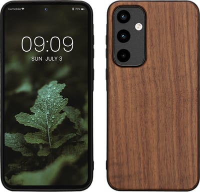 kwmobile telefoonhoesje geschikt voor Samsung Galaxy A35 - Hoesje met bumper in donkerbruin - Backcover - hout