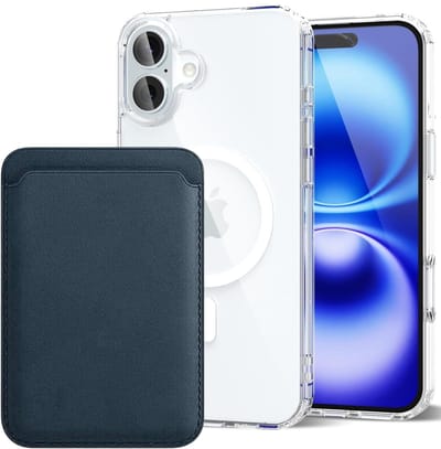 Shockproof Anti Shock Back Cover Hoesje Compatibel met MagSafe Geschikt voor: Apple iPhone 16 Plus met Magnetische Pasjeshouder - Groenblauw
