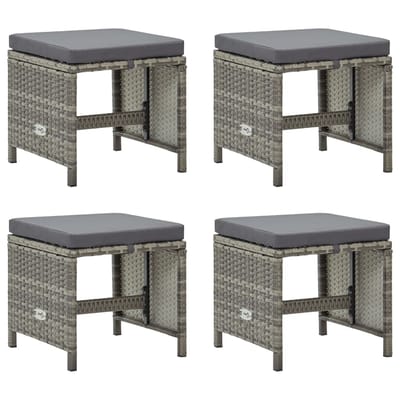 vidaXL - Tuinkrukken - 4 - st - met - kussens - poly - rattan - grijs