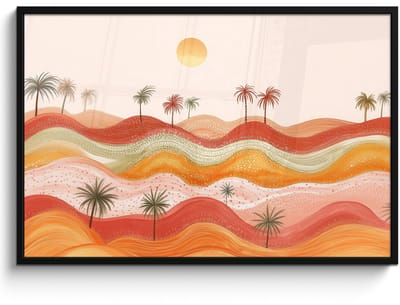 Poster in lijst - Fotolijst 120x80 cm - Posters - Abstract landschap - Palmbomen - Kleurrijk - Posterlijst zwart - Decoratie - Wanddecoratie woonkamer - Muurdecoratie slaapkamer