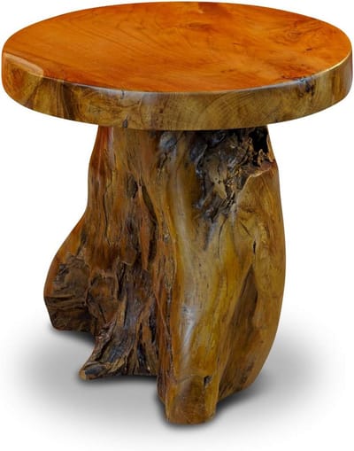 Ronde Houten Bijzettafel van Teakhout - Natuurlijke Wortel Stijl - Multifunctionele Plantstandaard