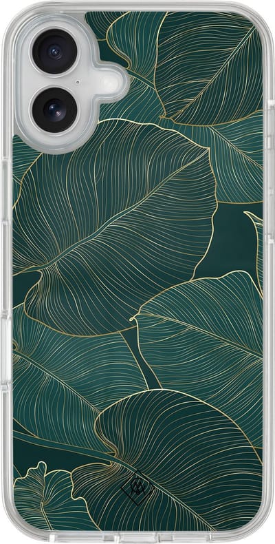 Casimoda® hoesje - Geschikt voor iPhone 16 - Monstera Leaves - 2-in-1 case - Schokbestendig - Bloemen - Verhoogde randen - Groen, Transparant