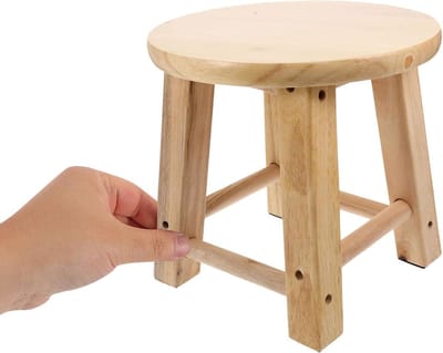 Houten Kruk - Voetenbankje Zitje - Extra Zitplaats - Antislip Basis - 25 x 25 cm - Beige