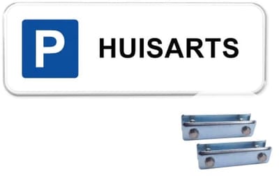 Parkeerbord Huisarts - Weerbestendig Aluminium - 40x15 cm - Bevestiging: Met hekbeugels (voor spijlen- of gaashek)