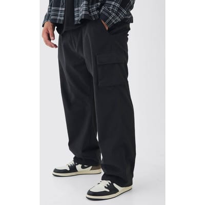 Plus Relaxed Fit Cargo-broek met vaste taille | Black | Size 38