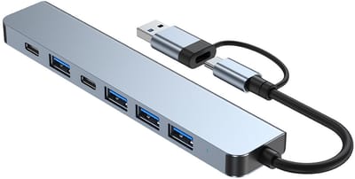 2-in-1 USB-C / USB-hub 7 poorten USB3.0 voor Windows MacOS