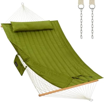 Dubbele Hangmat voor Buiten met Hanghai houten Spreidstangen en Comfortabel Kussen - 215 kg Capaciteit voor 2 Persoons