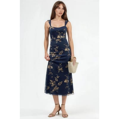 Bloemen Midi-jurk met Hartkraag