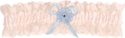 Kousenband grote maat - ivoor kant met blauwe bloem en strass