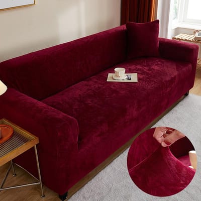 Fluweel Effen Kleur Verdikken Elastische Sofa Hoes Antislip Sofa Overtrek Bankovertrek Meubelbeschermer voor Woonkamer Huisdecoratie 1-seat 90-140cm black