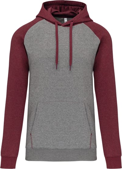 PROACT® Tweekleurige sweater met capuchon volwassene PA369 - Grey Heather / Wine Heather - M