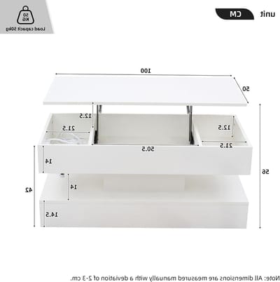 Verstelbare Salontafel - Banktafel Woonkamer - Modern Woonmeubel - Met LED en USB - 100x50x42 cm - Wit