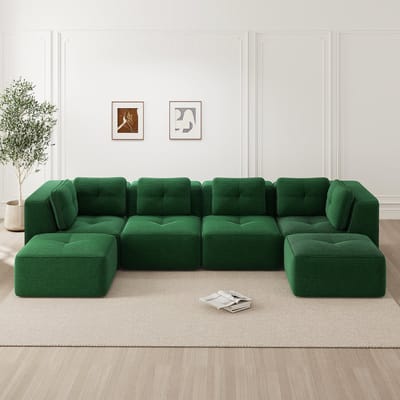 DESMIU U-Bank 386 Cm - Modulaire Hoekbank Met Ottomane En Antislip Onderzijde - Voor Woonkamer En Lounge - Corduroy Groen