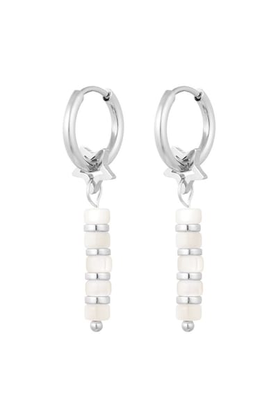 Oorbellen ster met kralen - zilver/wit