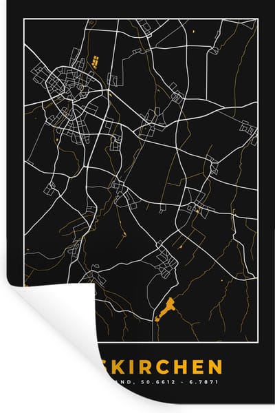 Muurstickers - Sticker Folie - Black and Gold – Stadskaart – Euskirchen – Duitsland – Plattegrond – Kaart - 20x30 cm - Plakfolie - Muurstickers Kinderkamer - Zelfklevend Behang - Zelfklevend behangpapier - Stickerfolie