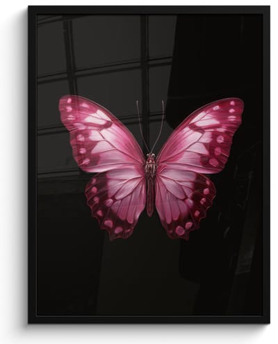 Poster in lijst - Fotolijst 50x70 cm - Posters - Vlinder - Fuchsia - Grafisch - Posterlijst zwart - Decoratie - Wanddecoratie woonkamer - Muurdecoratie slaapkamer