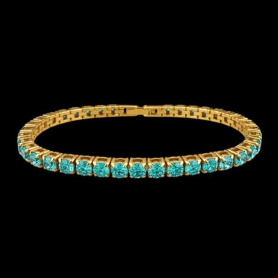 Victoria Valenza Goudkleurige RVS Tennisarmband met Blauwe Kleurverloop Zirkonia Stenen - Armband - Goudkleurig - RVS - Tennisarmband - Zirkonia