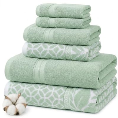 6-delige jacquard badhanddoekenset - Salie - Extra pluche en absorberend