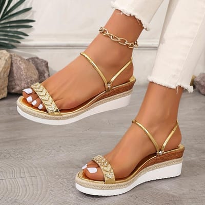 Mode Gouden Strass Wedge Sandalen voor Dames Zomer Antislip Strand Schoenen Vrouw Lichtgewicht Platform Slippers Plus Size 41 goud