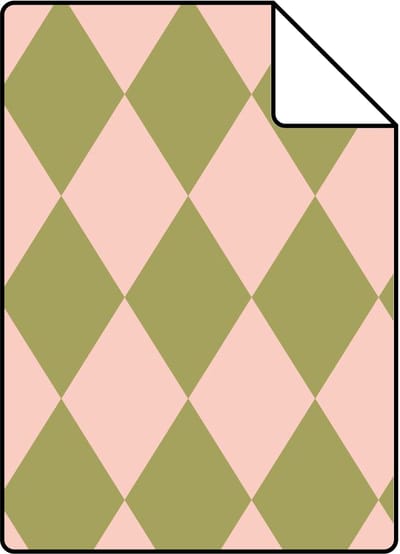 Proefstaal ESTAhome behang ruiten groen en roze - 26.5 x 21 cm - 131599-S