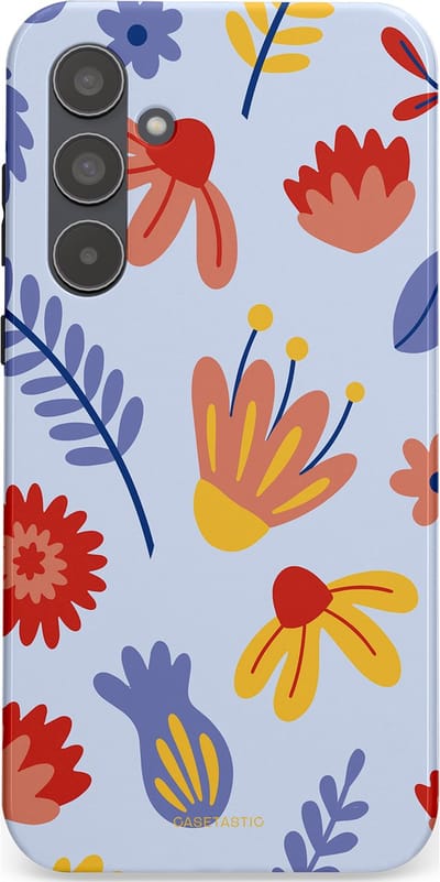 Casetastic hoesje geschikt voor Samsung Galaxy A55 - Dubbellaagse bescherming - Bloemenwind - Fashion Case - Lichtblauw Terracotta Geel